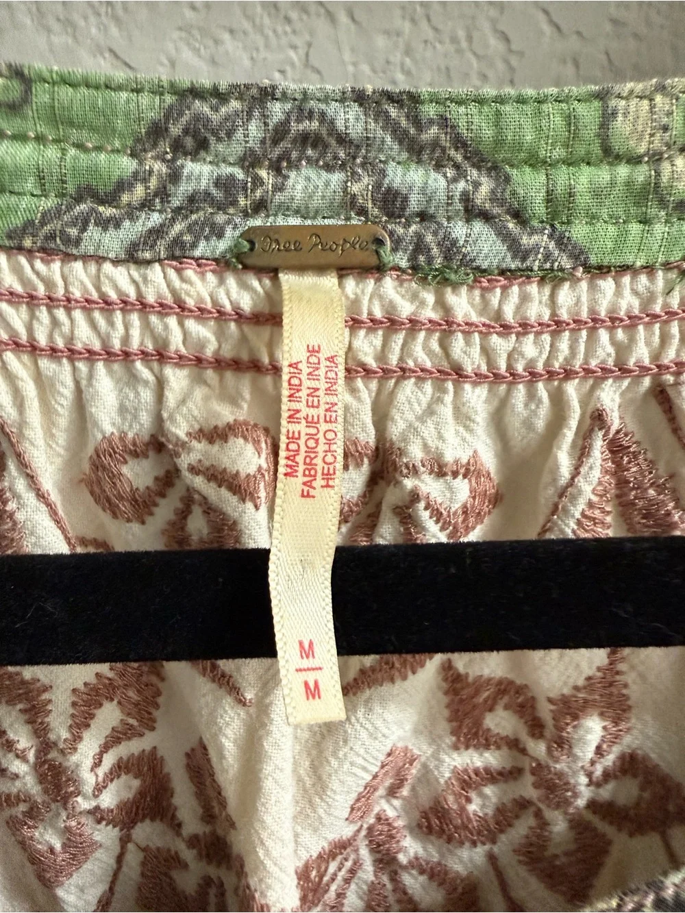 Free People Green Cream Bohemian Mini Dress tunic